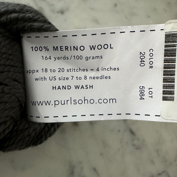 PURL SOHO Worsted Twist 100% Merino Wool Yarn. #2040 Toasted Charcoal Colorway. - Picture 4 of 4